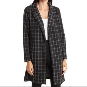 Melloday Women’s Black White Open Front Plaid Windowpane Coat Jacket Size 1X